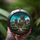 Metallic Frame Showcasing Idyllic Ancient Building Scene