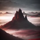 Twilight Landscape with Rock Formations and Fog