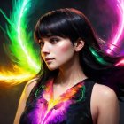 AI Painting of a Young Woman with Colorful Top