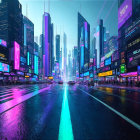 Futuristic Cityscape with Neon Lights and Skyscrapers