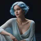 Medium Close-Up of Woman with Teal-Blue Hair and Dress