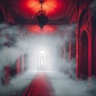 Dimly Lit Corridor with Fog and Red Glow