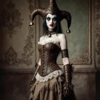 Elaborate Jester Costume with Dramatic Makeup and Background