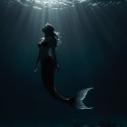 Underwater Scene with a Mermaid and Sunlight Rays