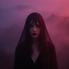 Mysterious Figure in Dark Veil Amidst Foggy Atmosphere