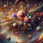 Surreal Floral Display with Colorful Blossoms and Greenery
