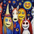 Whimsical Characters in a Starry Night Sky Scene