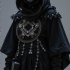 Futuristic Hooded Garment with Silver Beadwork Detail
