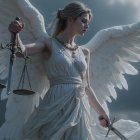 Celestial Figure Symbolizing Justice with Scales and Sword