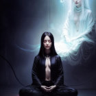 Meditative Figure with Ethereal Spirit in Soft Glow