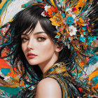 Portrait of a Woman with Flowers and Colorful Background