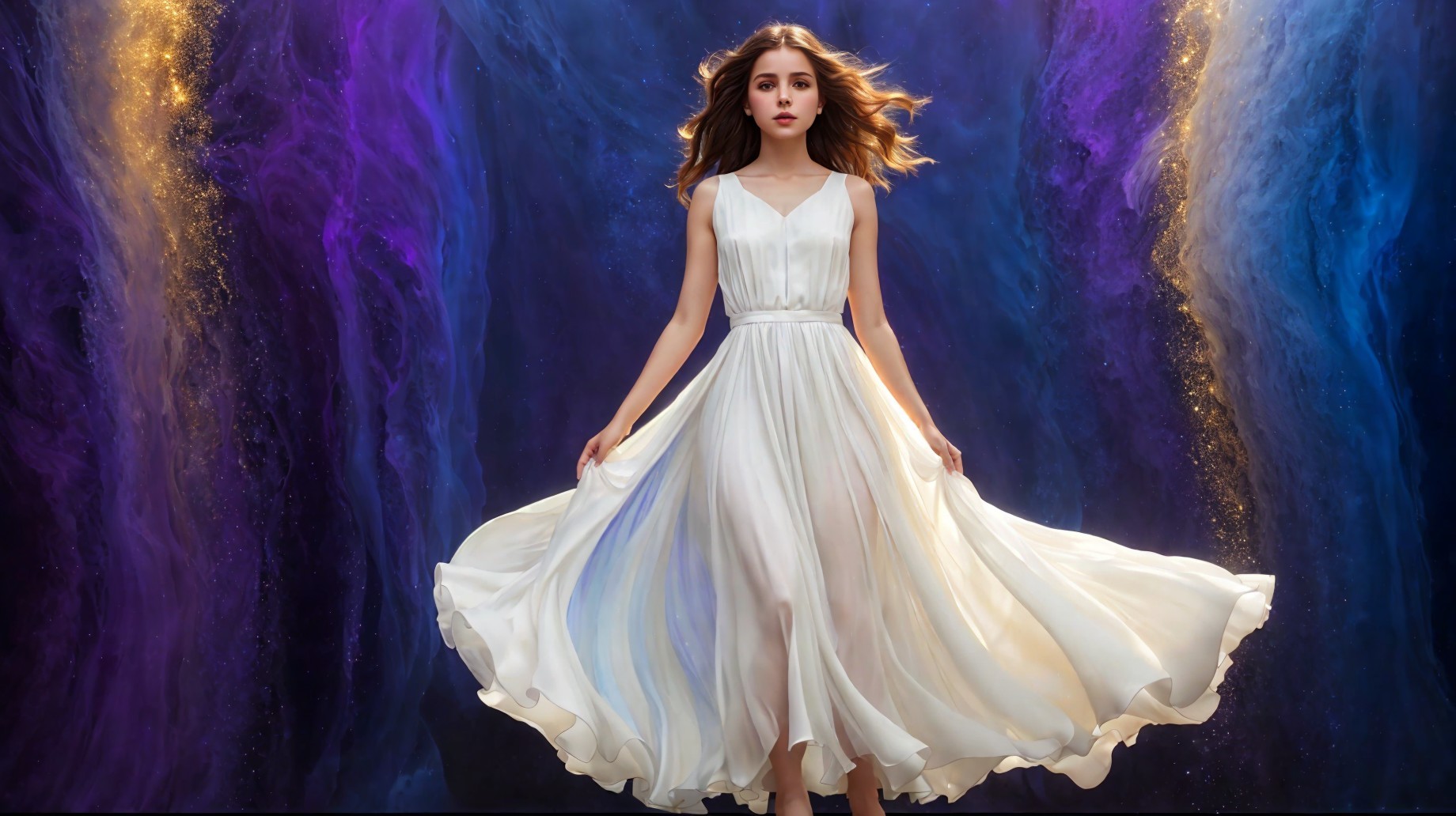 Ethereal Beauty in Flowing White Dress