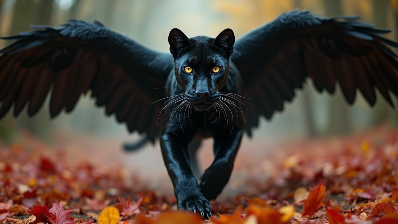 Winged Panther in an Autumn Forest