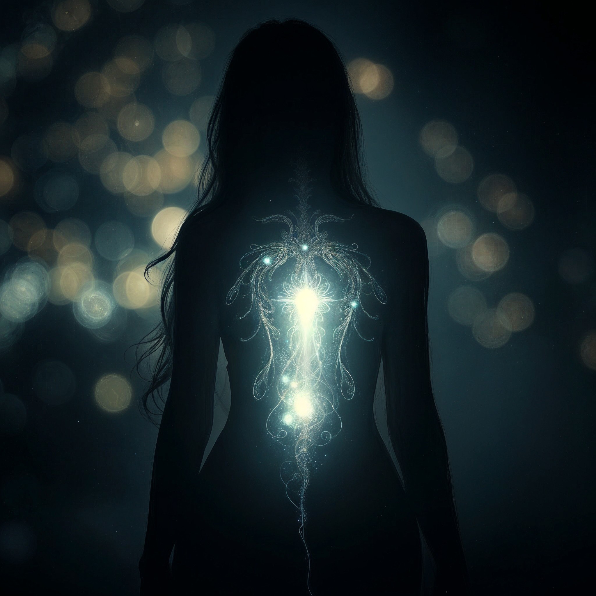 Digital Art of Woman with Glowing Spinal Design