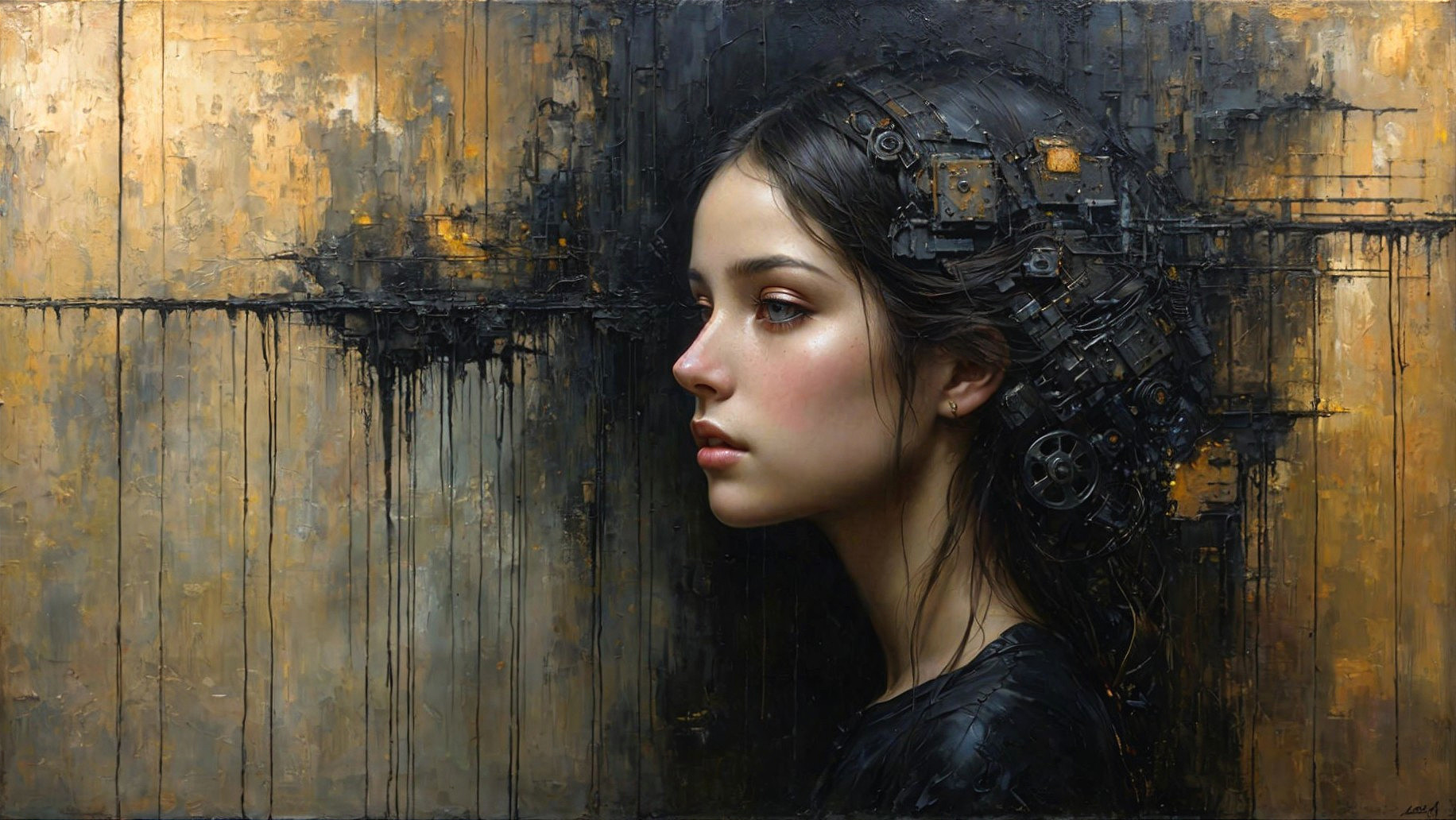 Young Woman with Mechanical Elements in Futuristic Art