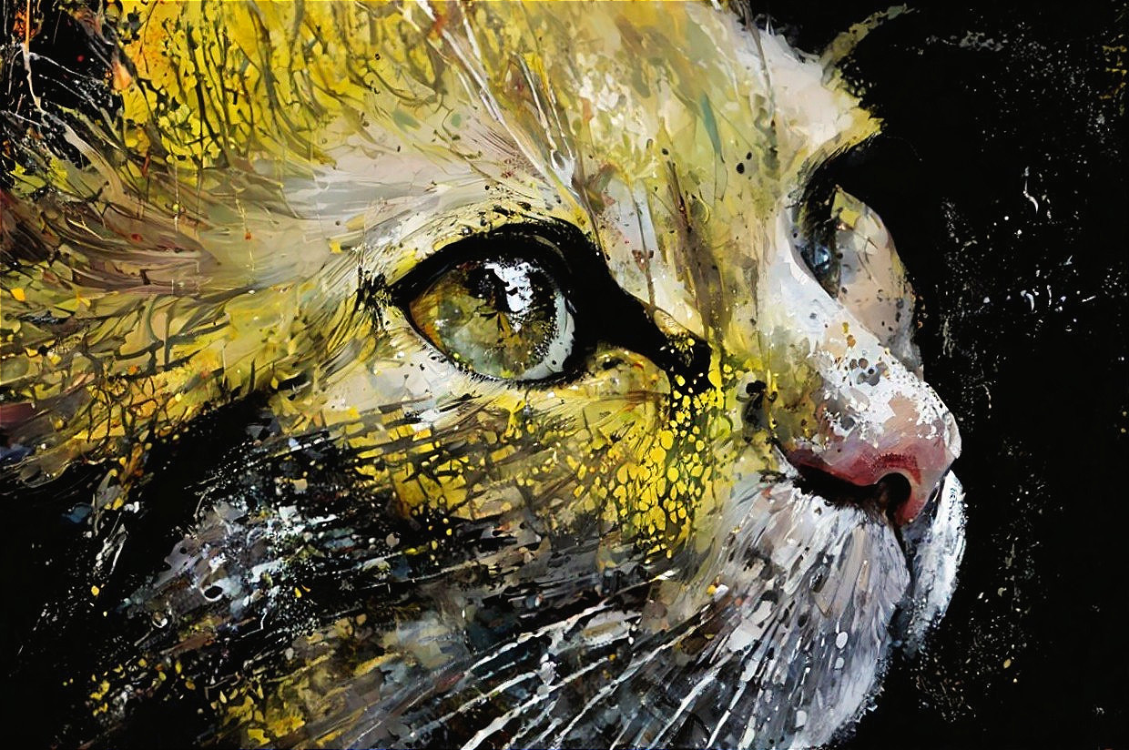 Vibrant Close-Up of a Cat's Face with Green Eyes