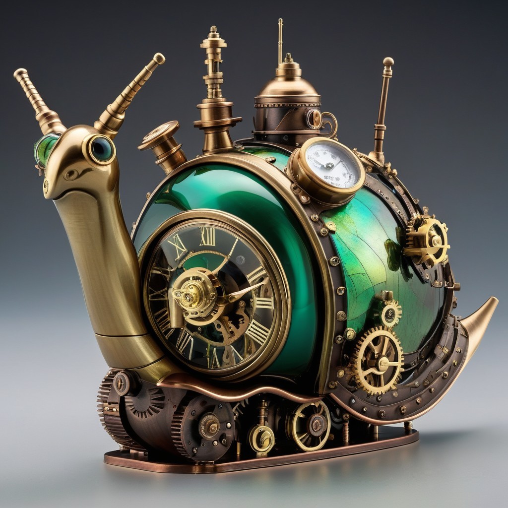 Whimsical Steampunk Snail Clock with Brass Gears