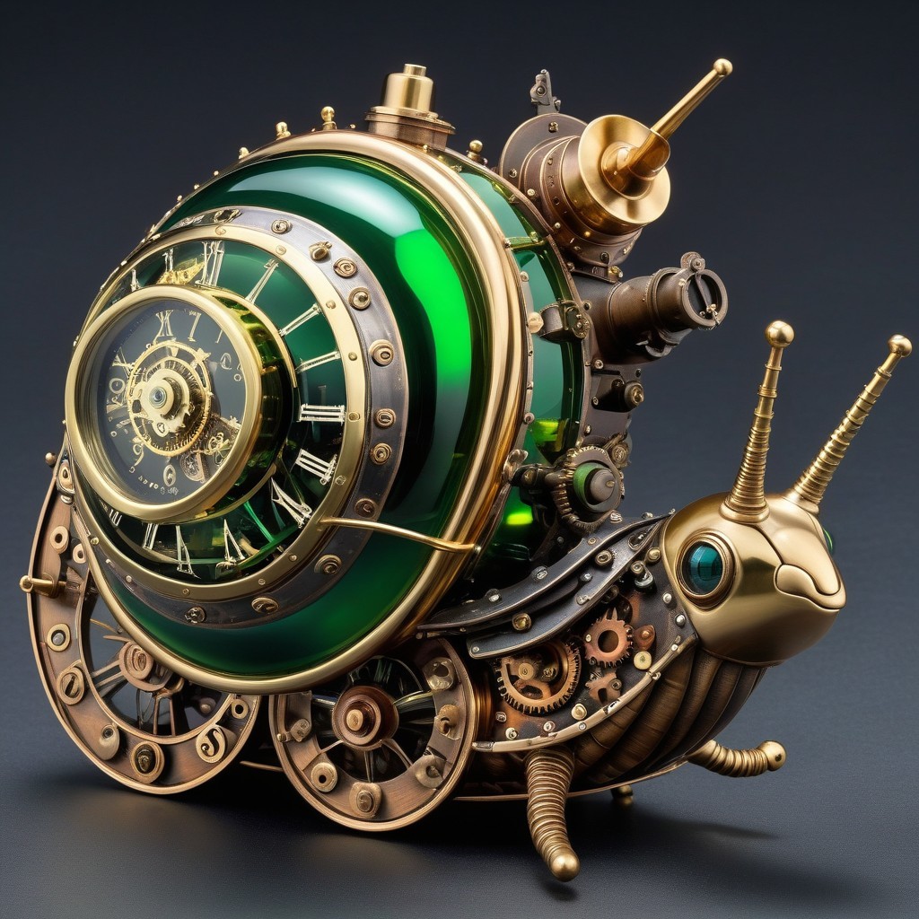 Whimsical Steampunk Snail with Clockwork Design
