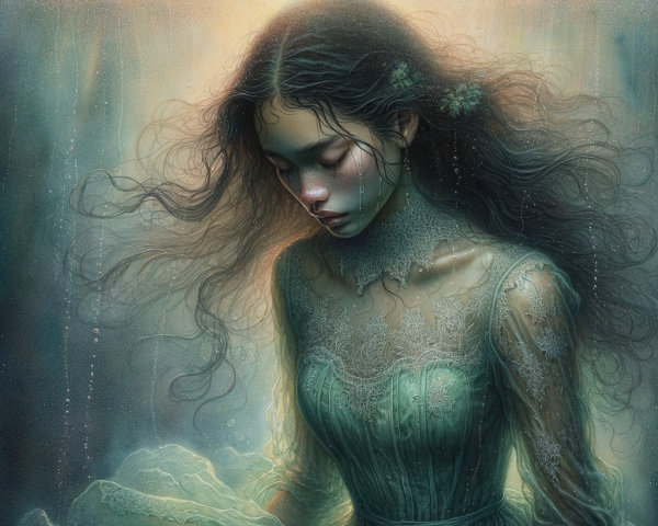 Underwater Scene with Woman in Elegant Dress