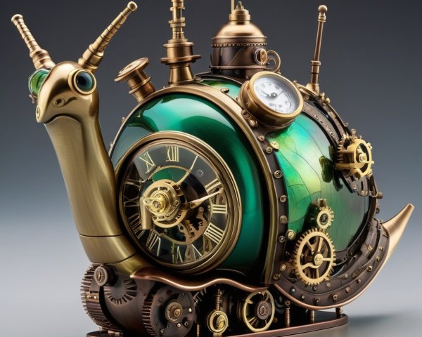Whimsical Steampunk Snail Clock with Brass Gears