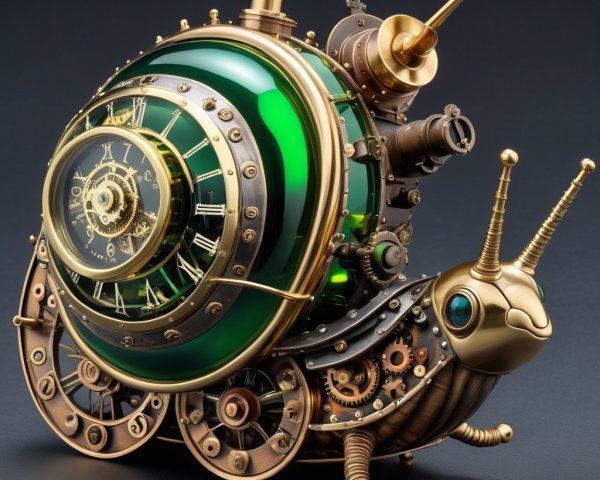 Whimsical Steampunk Snail with Clockwork Design