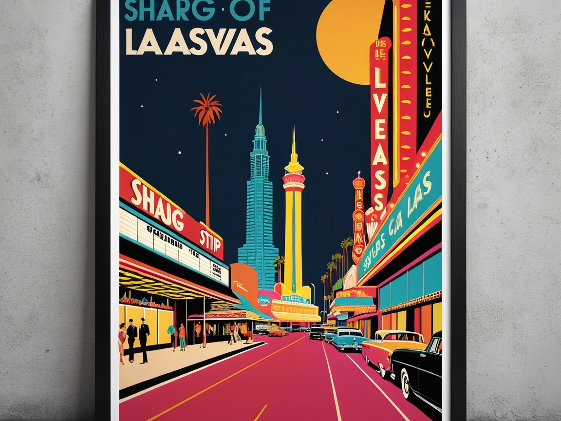 Vibrant Retro Las Vegas Street Scene Illustration