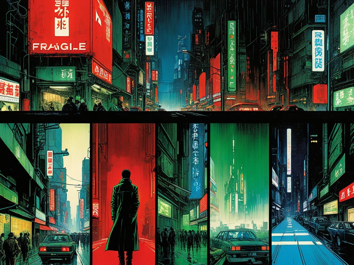 Vibrant Digital Art of a Rainy Cyberpunk City Scene