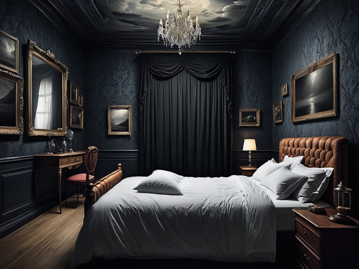 Luxurious Dark Bedroom with Elegant Decor Elements