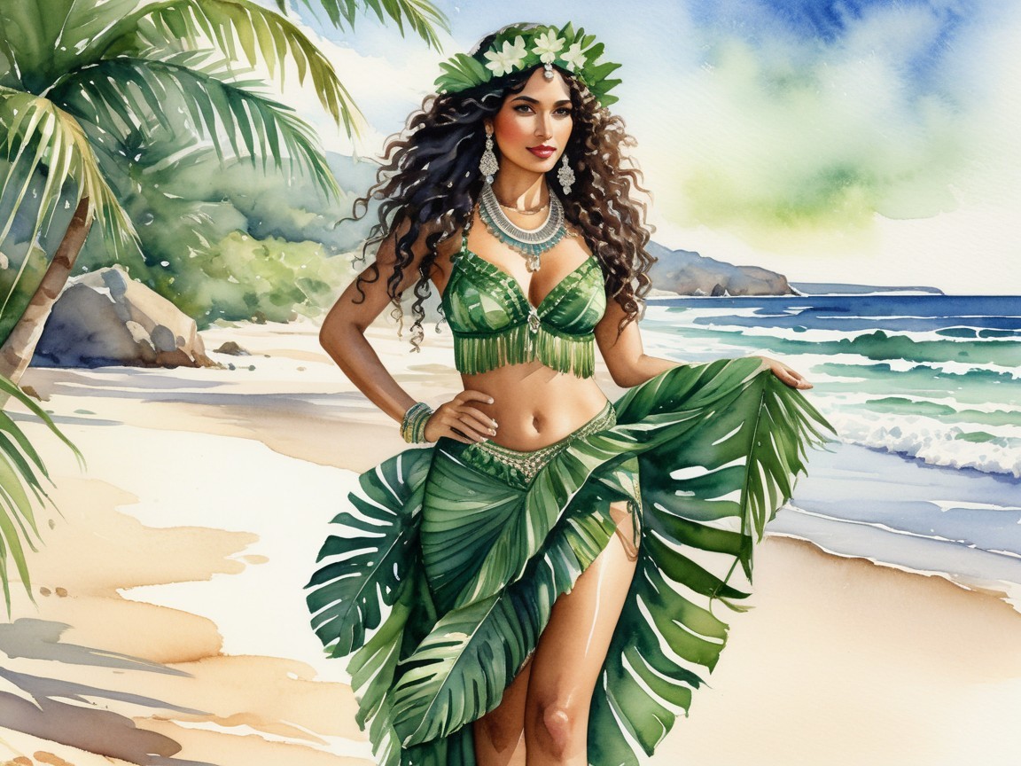 Tropical Elegance of a Woman on a Sandy Beach