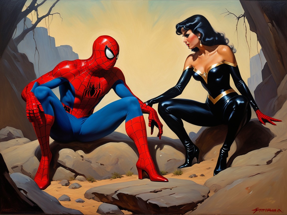 Spider-Man and Mysterious Woman in Dramatic Scene