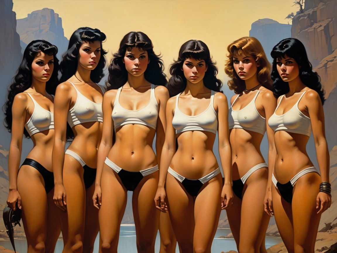 Women in Swimwear Against Rugged Cliffs and Water