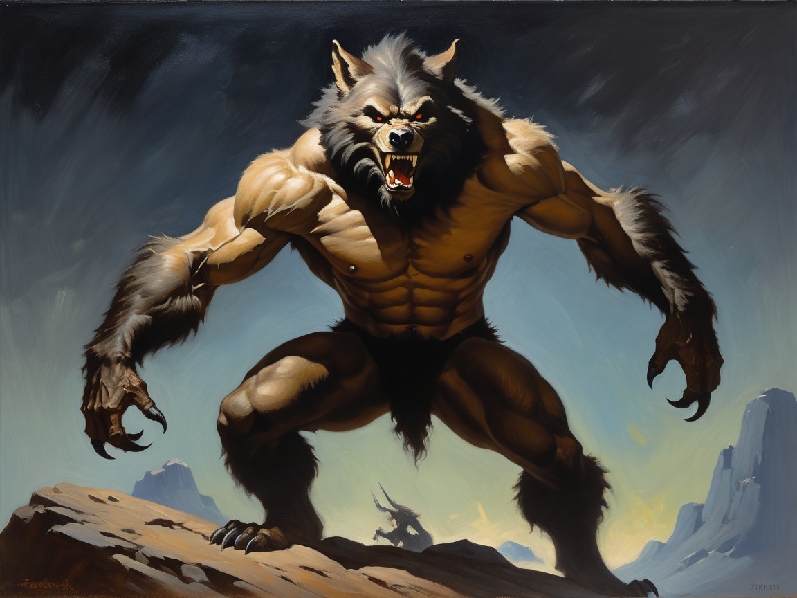 Fierce Werewolf in Rocky Landscape with Dramatic Lighting
