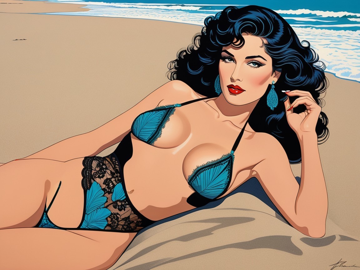 Glamorous Figure in Stylish Bikini at Sandy Beach