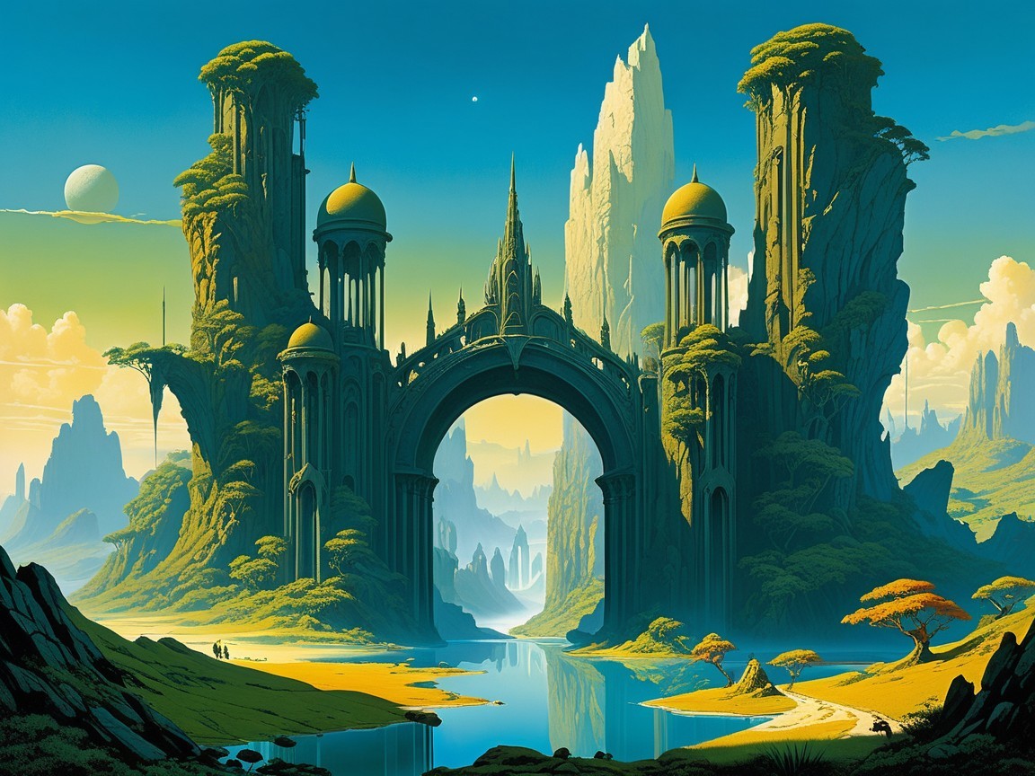 Majestic Landscape with Rocky Structures and River