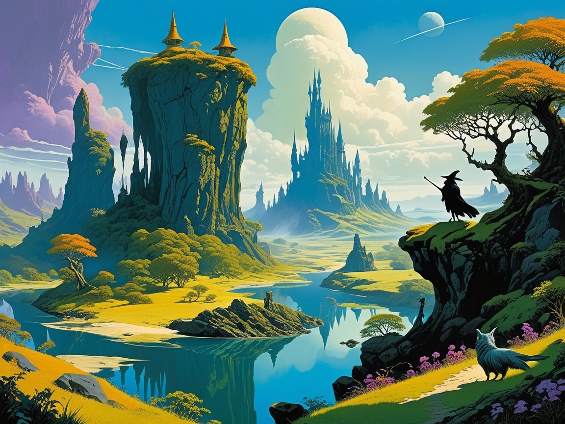 Fantastical Landscape with Cliffs, Castle, and Flora