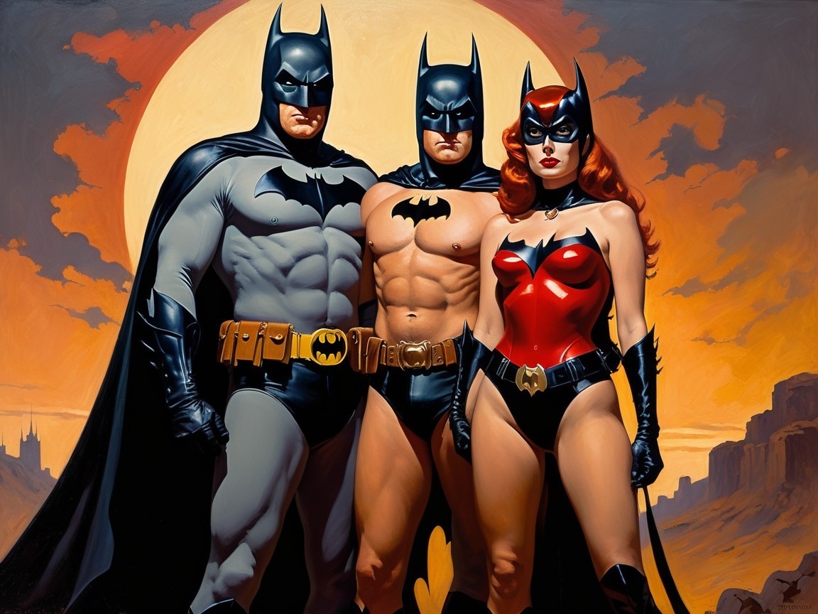 Three Superheroes in Dramatic Sunset Pose