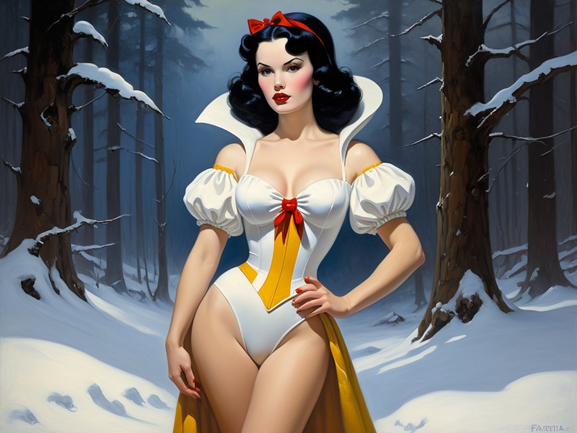 Glamorous Fairy Tale Character in Snowy Forest Setting