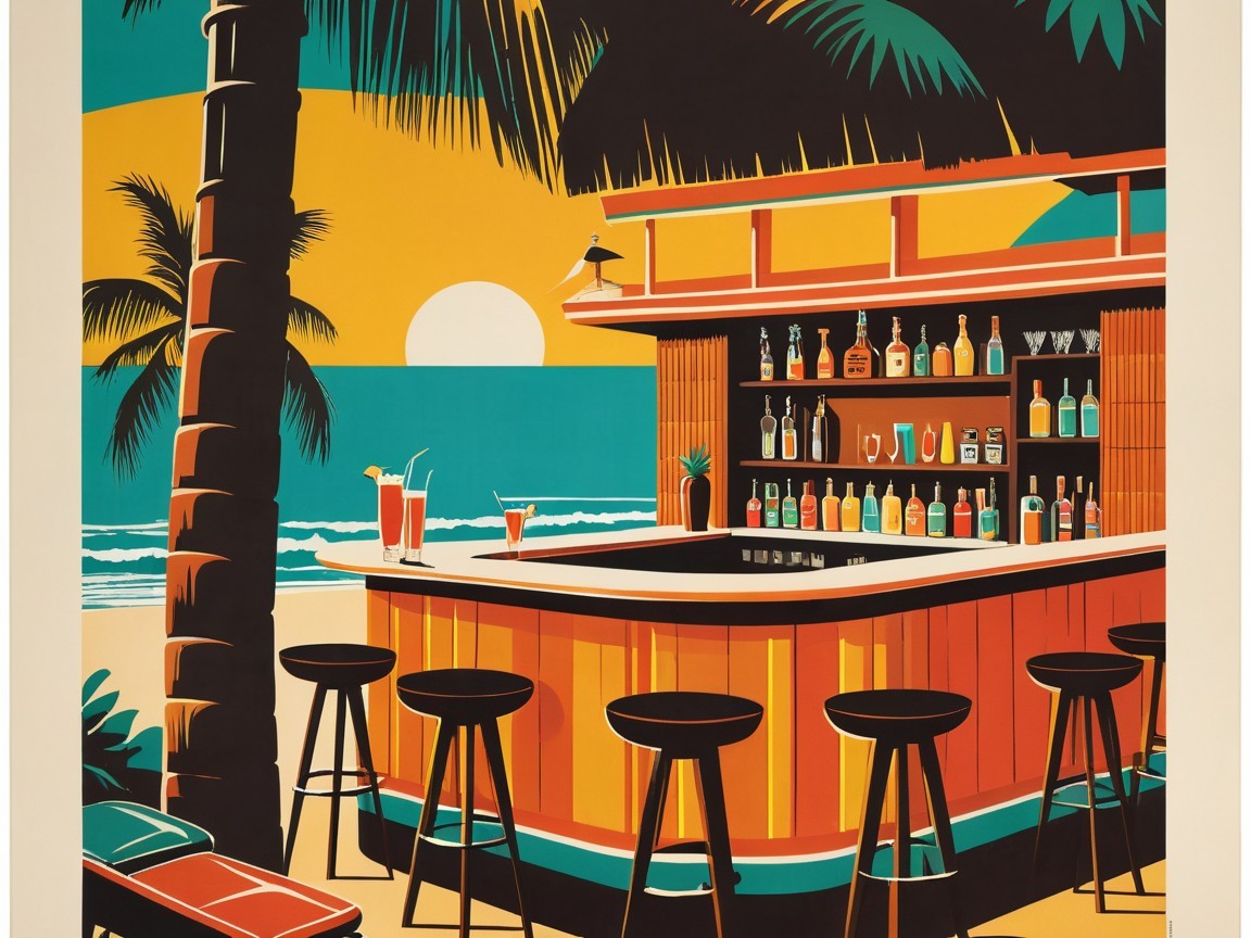 Beachside Bar with Sunset and Tropical Atmosphere