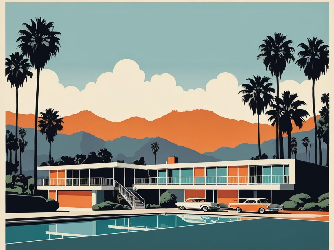 Mid-Century Modern House with Palm Trees and Pool