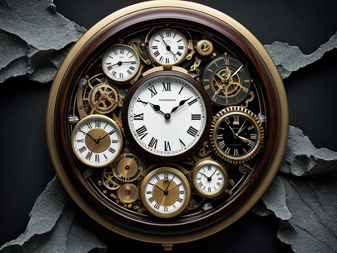 Close-up of a circular golden clock with gears