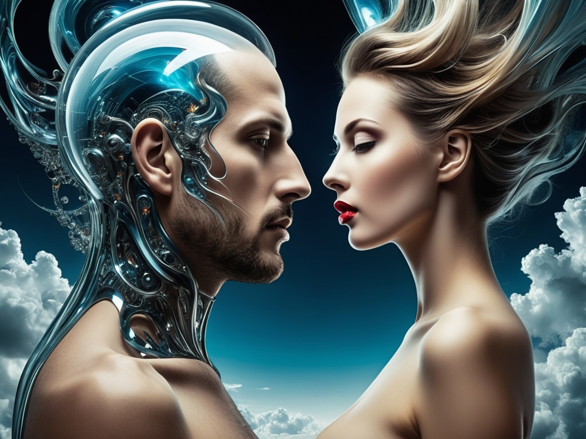 Futuristic Sci-Fi Portrait of a Man and Woman in Profile