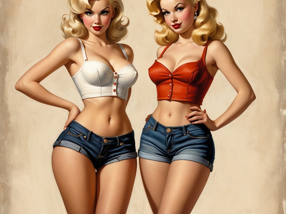 Vintage Pin-Up Style: Two Women in Retro Fashion