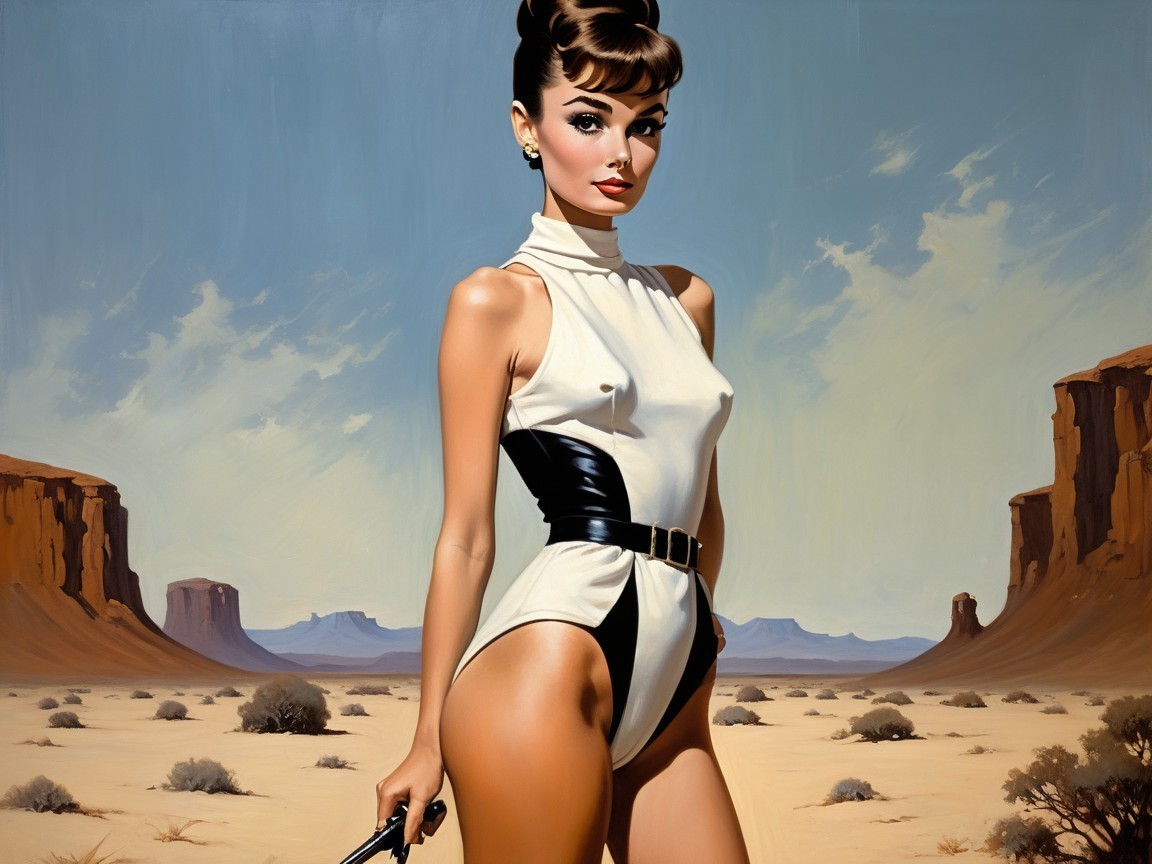 Retro-Inspired Stylish Woman in Desert Landscape