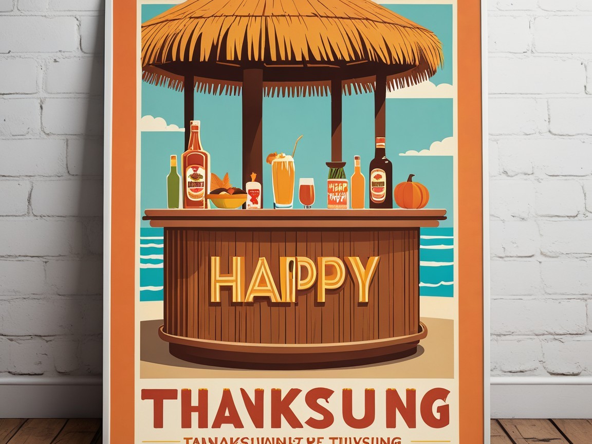 Retro Beach Bar Poster for Thanksgiving Celebration