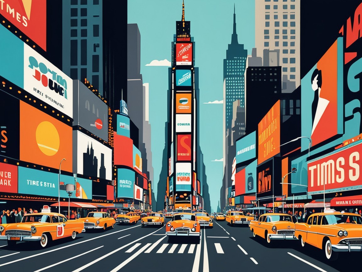 Vibrant Urban Scene of Times Square with Skyscrapers