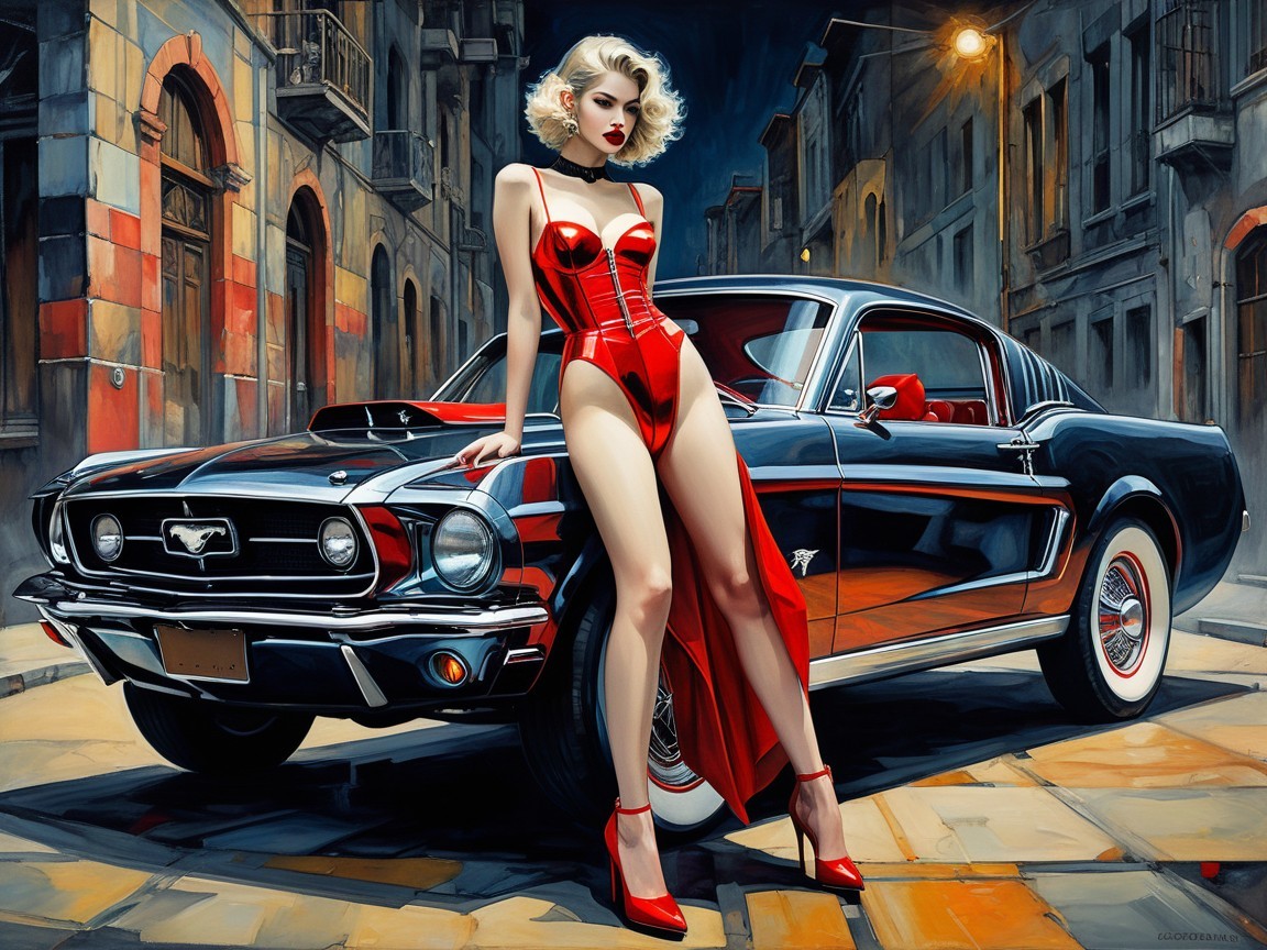 Fair-Skinned Woman in Red Bodysuit by Classic Mustang