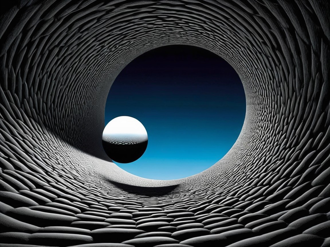 Abstract Tunnel with Gradient Sky and Orbiting Planet