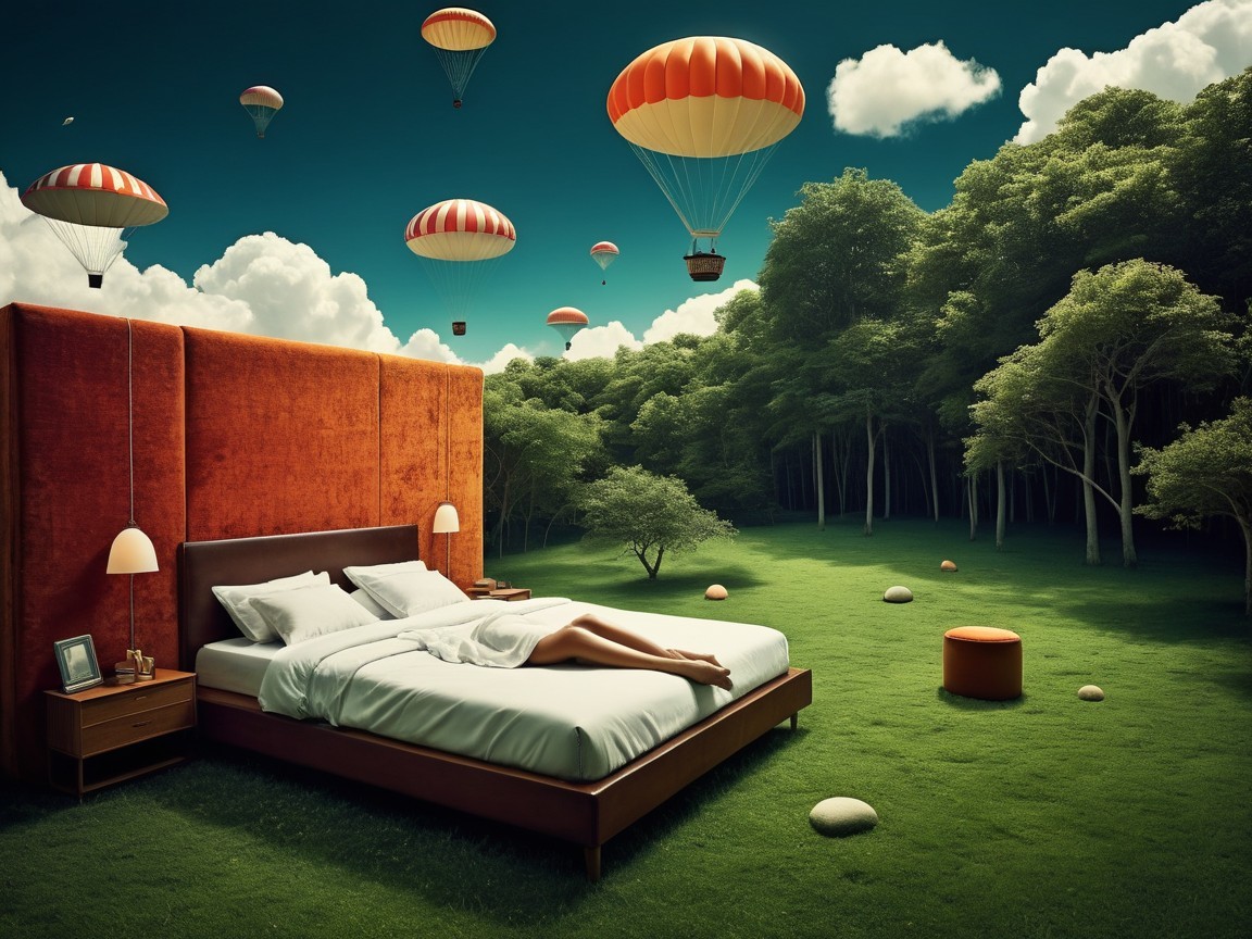 Outdoor Bedroom Setup with Upholstered Bed and Decor