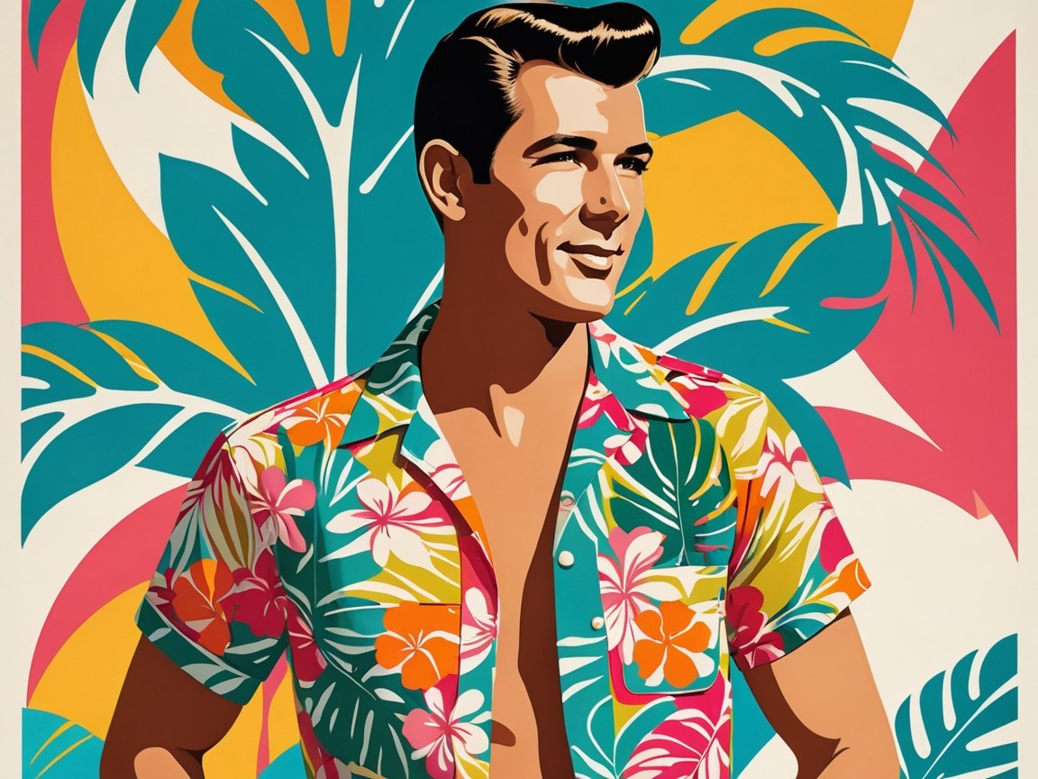 Retro Illustration of a Man in Tropical Shirt Design