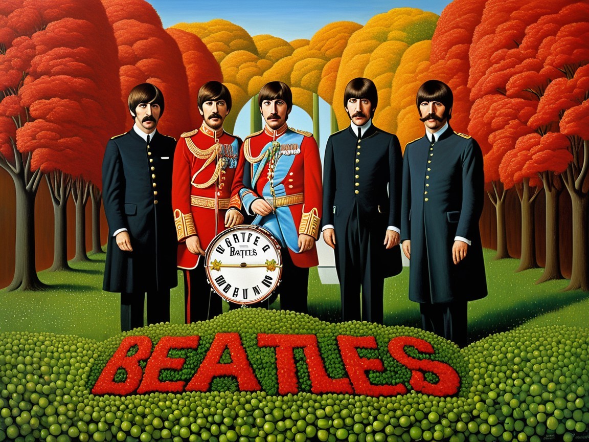 Surreal Landscape with Musicians and Colorful Trees